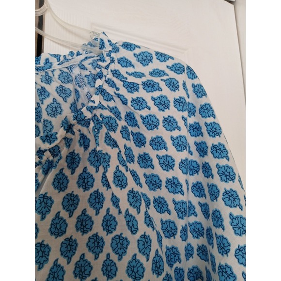J.Crew Blue Block Floral Print Artist Boho Top Popover Shirt Sz Large - Picture 4 of 10